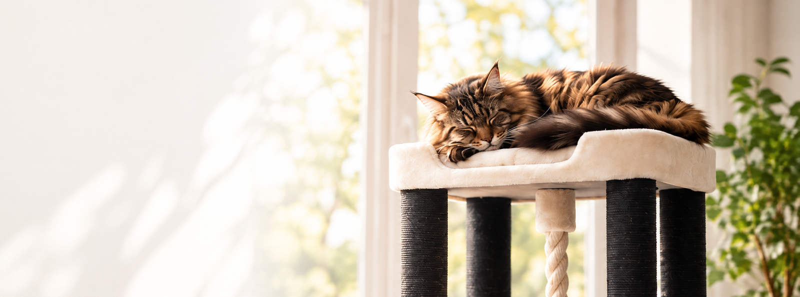 Cat resting on a cat tree in Australia