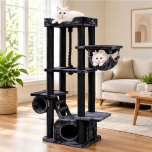 Bono Fido Plateau II Charcoal Cat Tree 26037 with multi-level platforms, hammock, tunnel and scratching posts 26037