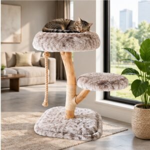 Bono Fido Sorrento Real Wood Cat Tree 62cm with two plush platforms 26079
