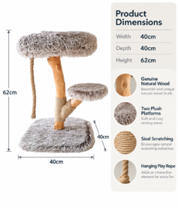 Cat Tree Dimensions and Features (1) Bono Fido Sorrento Real Wood Cat Tree 62cm with two plush platforms 26079